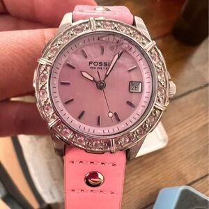 Fossil Pink Watch with Crystal Bezel